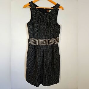Eva Franco SZ8 Dress wool blend black cream polka dot pockets belt bow
